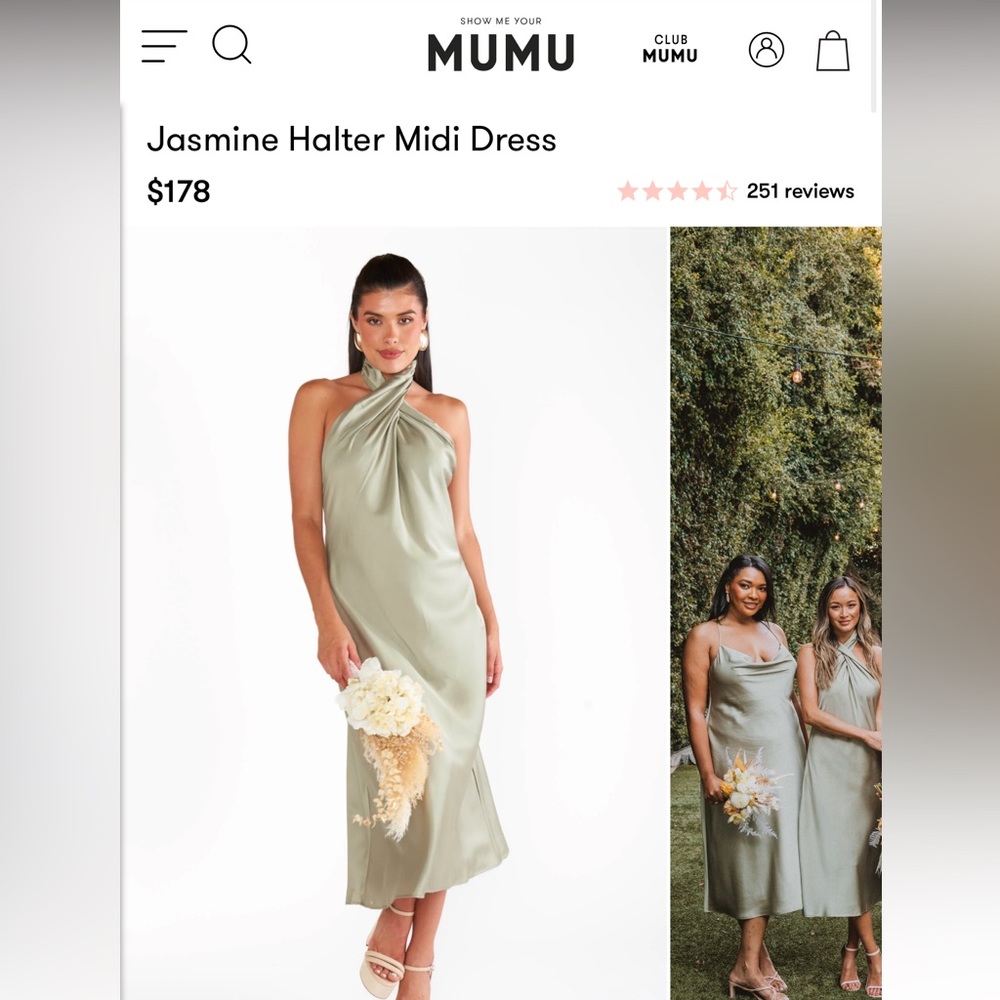 Jasmine Halter MIDI Dress - Moss Green Luxe Satin